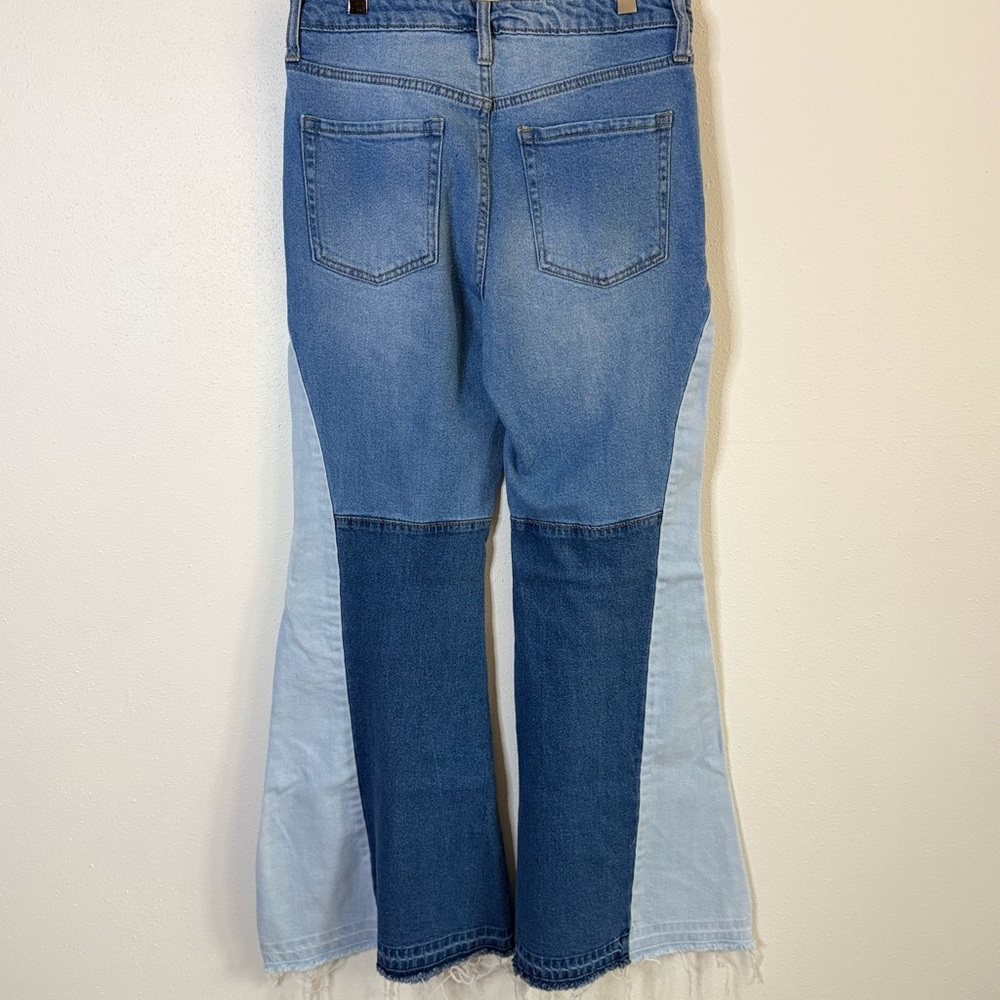 Y2K Two Tone Flare Jeans Colorblock Wide Leg Denim 7/28 - Picture 6 of 10